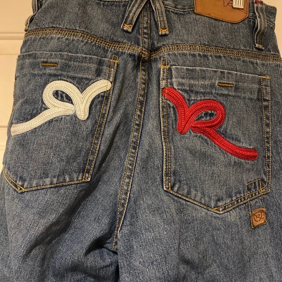 Y2K Rocawear Baggy Wide Leg Embroidered Design Pocket Jeans Men’s Size 32 - Picture 8 of 11